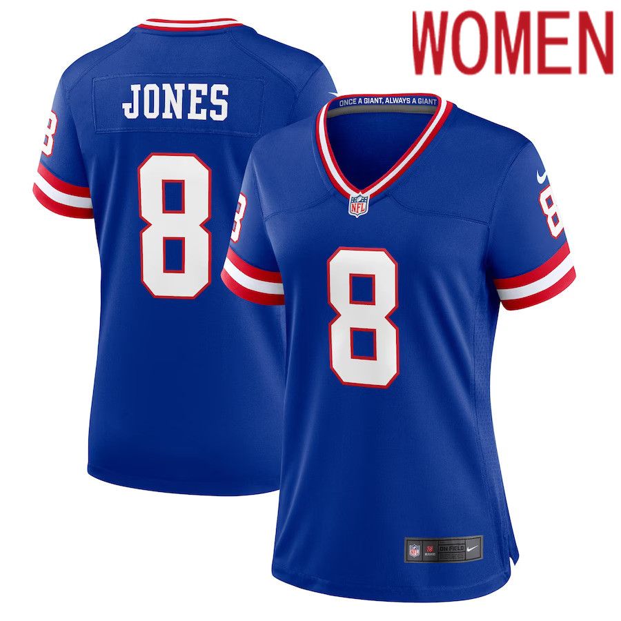 Women New York Giants #8 Daniel Jones Nike Royal Classic Player Game NFL Jersey->women nfl jersey->Women Jersey